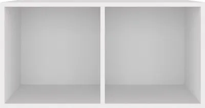 An empty white shelving unit with two compartments.