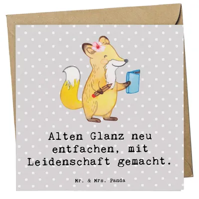 Produktbild von Mr. & Mrs. Panda Klappkarte Polsterin Glanz - Grau Pastell - Geschenk, Möbel Restaurieren, Möbeldesign, doppelkarte, anlasskarte, Berufe, faltkarte, Möbelrestaurierung