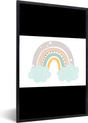 Produktbild von MuchoWow® Gerahmtes Poster Regenbogen - Sterne - Punkte - Wolken - Kinder 30x20 cm - Poster mit Schwarzem Bilderrahmen Wandposter Rahmen Foto Bilder - Kunstdruck - Bild-Poster