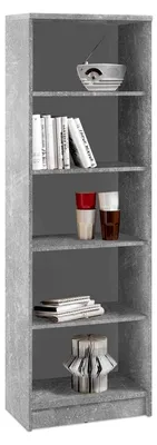 Produktbild von Standregal Bücherregal mit 5 Fächern in Betonoptik und Weiß | BxHxT: 54x148x34 cm