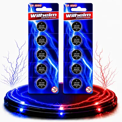 Produktbild von 10 x CR1220 WILHELM Blister Lithium Knopfzelle 3V 40mAh ø12x2,0mm Batterie DL1220, KI-generiertes Bild
