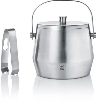 Produktbild von Doppelwandiger Eisbehälter – 1 Liter – Mit Deckel und Zange – Edelstahl. Eiswürfelbehälter mit Zange, Edelstahl.