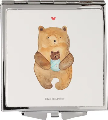 Produktbild von Mr. & Mrs. Panda Schminkspiegel Bär Baby - Weiß - Geschenk, Kosmetikspiegel Klein, Glückwunsch, Handspiegel, Taufe, Teddy, Kleiner Spiegel, Taschenspiegel, Geburtstag