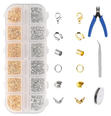 Quetschperlen-Set, 1200 Stück, mit Zange & Pinzette, DIY-Schmuck