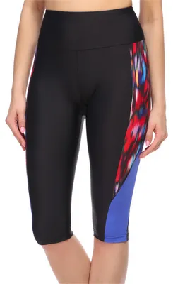 Produktbild von Merry Style Damen Badehose Knielänge Schwimmhose High Waist für Wassersport SUP MS10-326(Schwarz/Muster1,34)