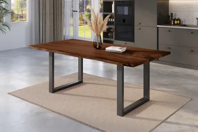 Produktbild von Esstisch Baumkante massiv Akazie nussbaum 220 x 100 U-Gestell schwarz NICK
