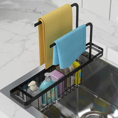 Produktbild von Gootsteen- und Spülschalenhalter mit 2 Spülschalenhalter, Spülschalenhalter für Spülschalen, Spülschalen- und Spülschalenhalter, Küche, teleskopische Küchenorganizer und Spülschalenhalter, schwarz
