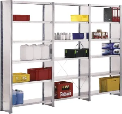 Produktbild von Fachbodenregal mit Seitenwand - 350 kg - 2.500 x 931 x 400 mm (HxBxT) - Grundregal - 6 Böden - verzinkt - Lagerregal - Steckregal - BERT