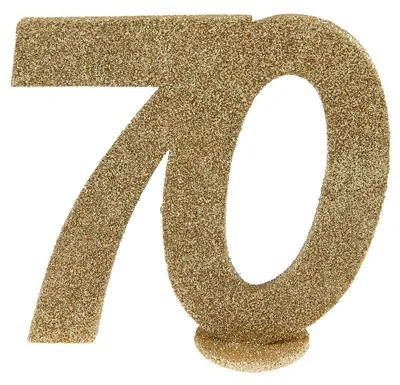 Obrázek produktu pro 70. Narozeninová zlatá třpytivá stolní dekorace 11x 10 cm číslo 70