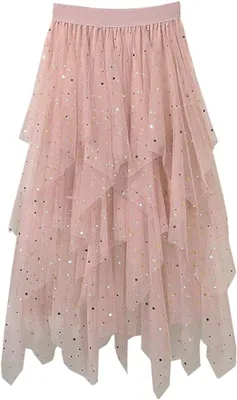 Produktbild von ASKSA Damen Midi Tuellrock Lang Tuell Petticoat Unterrock High Waist A-Linie Knielang Faschingskostueme Rock fuer Halloween Fasching Karneval Party,Glaenzend Rosa,S