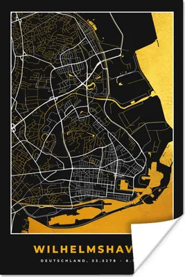Produktbild von MuchoWow® Poster Karte - Stadtplan - Wilhelmshaven - Deutschland - Gold 40x60 cm - Plakate für die Wand - Poster Babyzimmer