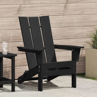 Produktbild von Schwarzer klappbarer Adirondack-Stuhl für den Außenbereich, Garten, Balkon und Terrasse, 80,5 x 74,5 x 92 cm, HDPE