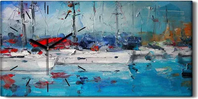 Produktbild von Wandkunst Leinwand Bild Uhr 60x30 Malerei Abstrakte Hafen schiffe Wasser - schwarze Hände