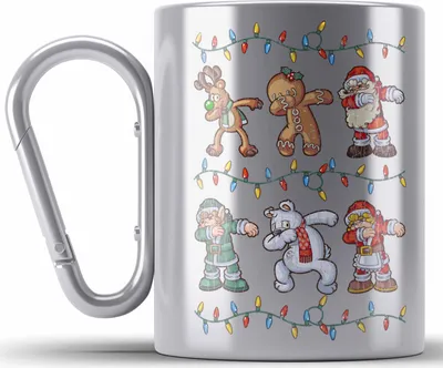 Produktbild von Trendation - Weihnachten Edelstahl Tasse Karabiner Weihnachtsmann für Kinder WeihnachtsEdelstahl Tasse Karabiner Lustig Geschenk Becher Jungs Jungen Mädchen Cute Rentier Lebuchenmann Weihnachtsmann Eisbär (Silber)