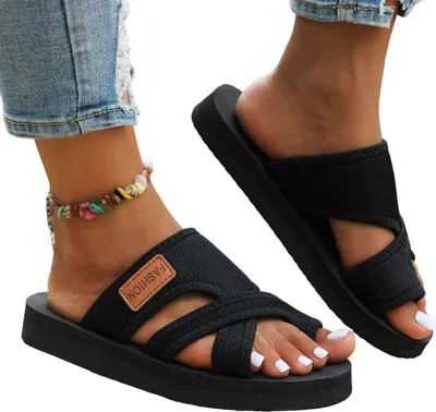Produktbild von 1 Paar Damen-Sandalen in Übergröße, rutschfeste Sohle, atmungsaktives Hohlnetz, leichte Slide-Sandalen mit Fußgewölbeunterstützung, Sommer- und Strandschuhe