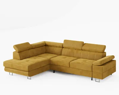 Produktbild von ECKSOFA CAROLINE Links Gelb Velours-Stoff mit Schlaffunktion und Bettkasten