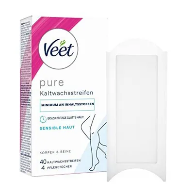 Image de Veet bandes de cire froide avec Easy-Gelwax Technology - Convient aux peaux sensibles - Utilisation pour les jambes et le corps - 20 bandes doubles = 40 bandes simples