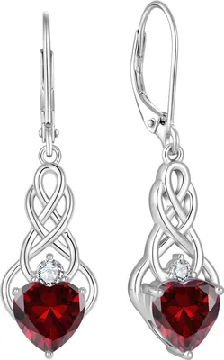 Image de FJ Infinité Nœud celtique Boucles d'oreilles Femme 925 Argent Sterling Pierre de naissance Grenat
