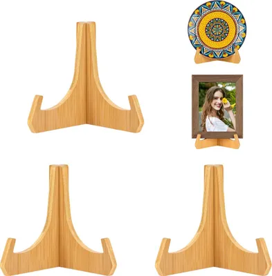Produktbild von Deko-Aufsteller aus Bambus für Teller, Fotos, Schilder & mehr – 3 Stück Tisch-Ständer aus Holz