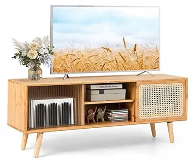 Produktbild von COSTWAY TV-Schrank mit 2 Schiebetüren, TV-Lowboard TV-Ständer für Fernseher bis