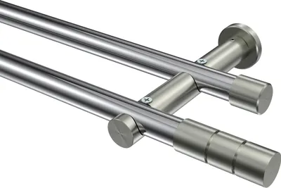 Produktbild von Interdeco Gardinenstange / Vorhangstange Chrom / Edelstahl-Optik, Typ Platon Elanto (Rillenzylinder) ohne Ringe, 20 mm Ø 2-läufig, 400 cm