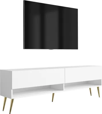 Produktbild von TV-Lowboard 170 cm Mattweiß, goldene schräge Beine, 170 × 32 × 52 cm