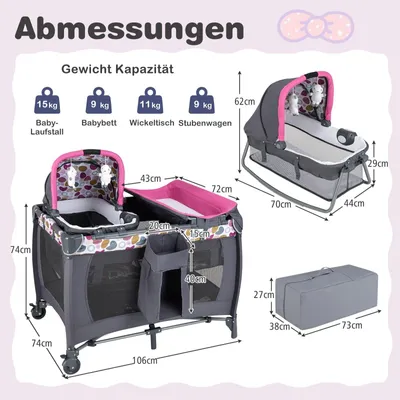 Produktbild von Tragbares 5-in-1-Reisebett mit Babywanne und Wickeltisch