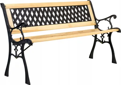 Produktbild von Gartenbank KARO aus Gusseisen und Holz, 120 cm breit, klassisches Rautenmuster