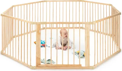 Produktbild von dibea Baby-Laufstall aus Holz, 68 cm Höhe, 8 Elemente je 90x68 cm