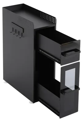 Image de Étagère à épices de cuisine, Design à 3 niveaux, Tiroirs coulissants, Noir