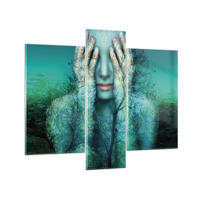 Produktbild von Bilder auf glas - 3 Teile - Frau Natur Grafik - 95x80cm - Glasbilder - Wandbilder - Bilder - zum Aufhängen bereit - Wanddekoration aus Glas - Glas Bilder - Wandbild auf Glas - GCB95x80-4254