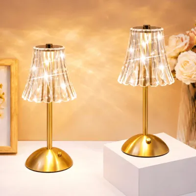 Produktbild von 2er-Set Tischlampen, Kristall-Tischleuchten mit 3 Lichtfarben, stufenlos dimmbar und Touch-Bedienung, USB, ideal für Nachttisch, Schlafzimmer