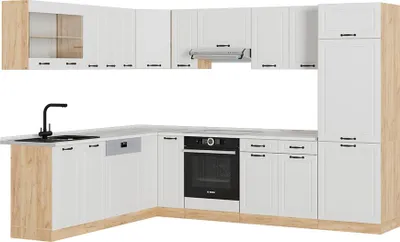 Image de Cuisine en angle Vicco R-Line Blanc/Chêne de force doré 287 x 227 cm, PT Marbre, Model 53883