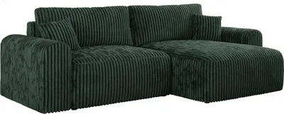 Produktbild von MKS MEBLE Cord Sofa L-Form, Ecksofa mit Schlaffunktion, Wohnlandschaft L-Form mit Kissen, Couch L-Form - Nelson - Grün Cord