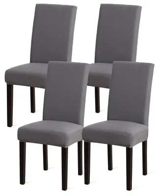 Produktbild von Set mit 4 grauen Stuhlhussen, elastische Stuhlhussen für Esszimmerstühle, abnehmbare und waschbare Elasthan-Stuhlhussen für Küchenstühle, Hotel, Bankett (grau, 4 Stück)