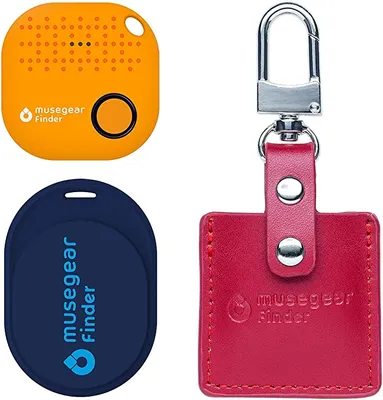 Zdjęcie produktu dla musegear® Essentials: Wyszukiwarka kluczy z aplikacją Bluetooth z Niemiec I Specjalny zestaw: Finder Mini ciemnoniebieski, Finder 2 pomarańczowy, Finder 2 w skórzanym etui Bordeaux I Maksymalna ochrona danych