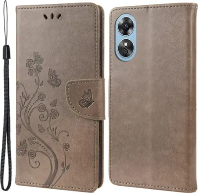 Produktbild von OPPO A17 Hülle - Coverup Blumen & Schmetterlinge Klapphülle - Taupe Grau