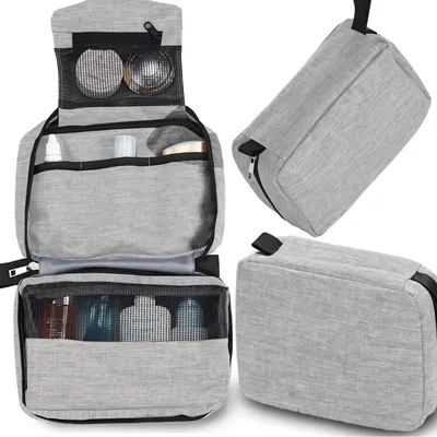 Produktbild von Kulturbeutel & Kosmetiktasche 41x24 cm | Reise-Waschtasche mit 3 Fächern | Groß & Wasserdicht | Für Damen & Herren |, Grau | Retoo