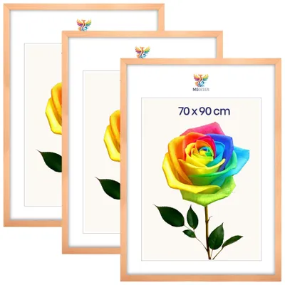 Produktbild von MG Design 3er Set Bilderrahmen Natur 70x90 cm - Posterrahmen Echtholz mit Acrylglas, verstärkte Wandaufhängung, hoch/quer
