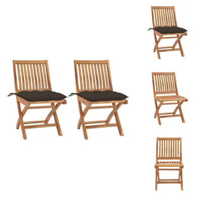 Immagine prodotto di vidaXL Sedie da giardino 2 pezzi con cuscino taupe in teak massiccio - Sedie da giardino