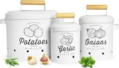 Produktbild von 3 Vorratsbehälter Kartoffeltopf Knoblauchtopf Zwiebeltopf Vorratsdosen weiß matt