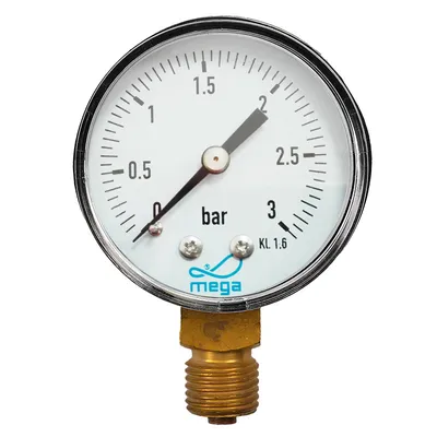 A close-up studio shot of a pressure gauge.