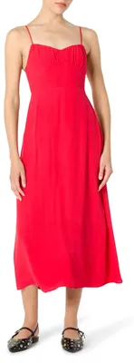 Productafbeelding van The Drop Linea Maxi Jurk met Spaghetti Bandjes en Split voor, Purperrood