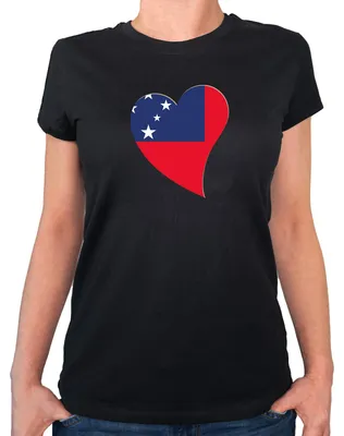 Produktbild von Huuraa Damen T-Shirt Samoa Flagge Herz XS Black Bio Baumwolle Fairtrade Damenshirt Geschenkidee