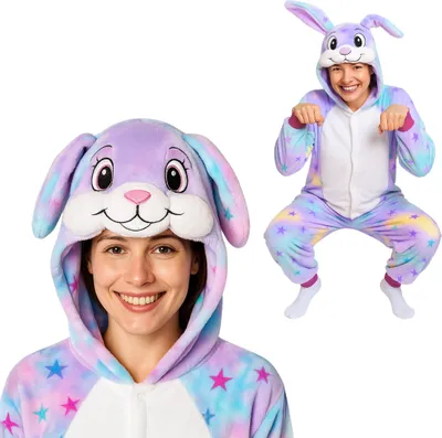 Produktbild von Pyjama Onesie Kigurumi Kostüm für Erwachsene Sternen-Hase XXL: 185 - 195cm
