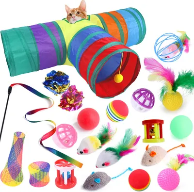 Produktbild von Katzenspielzeug Set Katzentunnel Interaktives für Federspielzeug