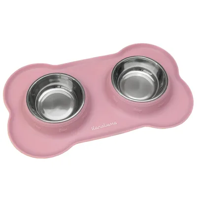 Produktbild von Silikonisches Futterbehälter mit Edelstahl-Futterbowl, für Katzen und Hunde, 200 ml, rosa