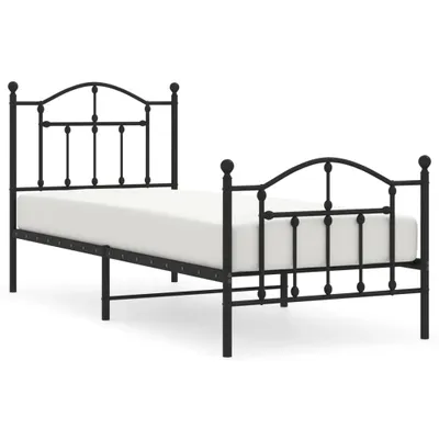 Zdjęcie produktu dla Metalowa Rama Łóżka Z Wezgłowiem I Zanóżkiem, Czarna, 90X190 Cm Lumarko!