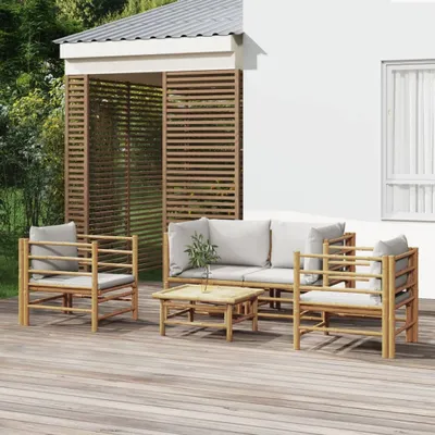 Image de The Living Store 5-pièces salon de jardin avec coussins gris clair en bambou