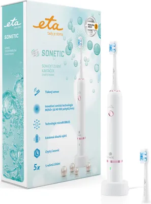 Zdjęcie produktu dla Eta SONETIC, Dorosły, Soniczna szczoteczka do zębów, Biały, 40000 ruchów na minutę, Owalny, Bateria